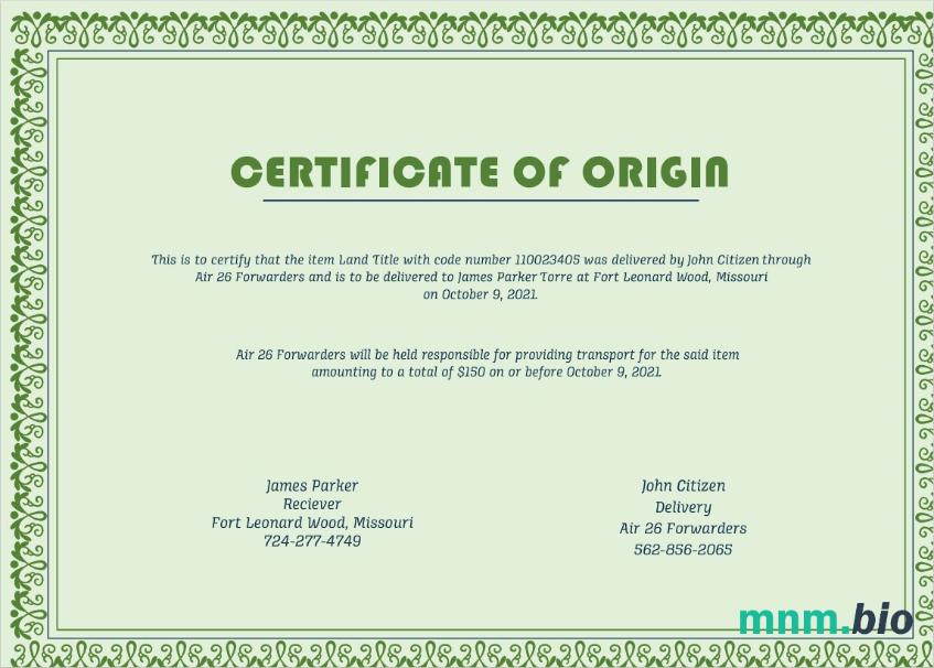 USA Origin Cert